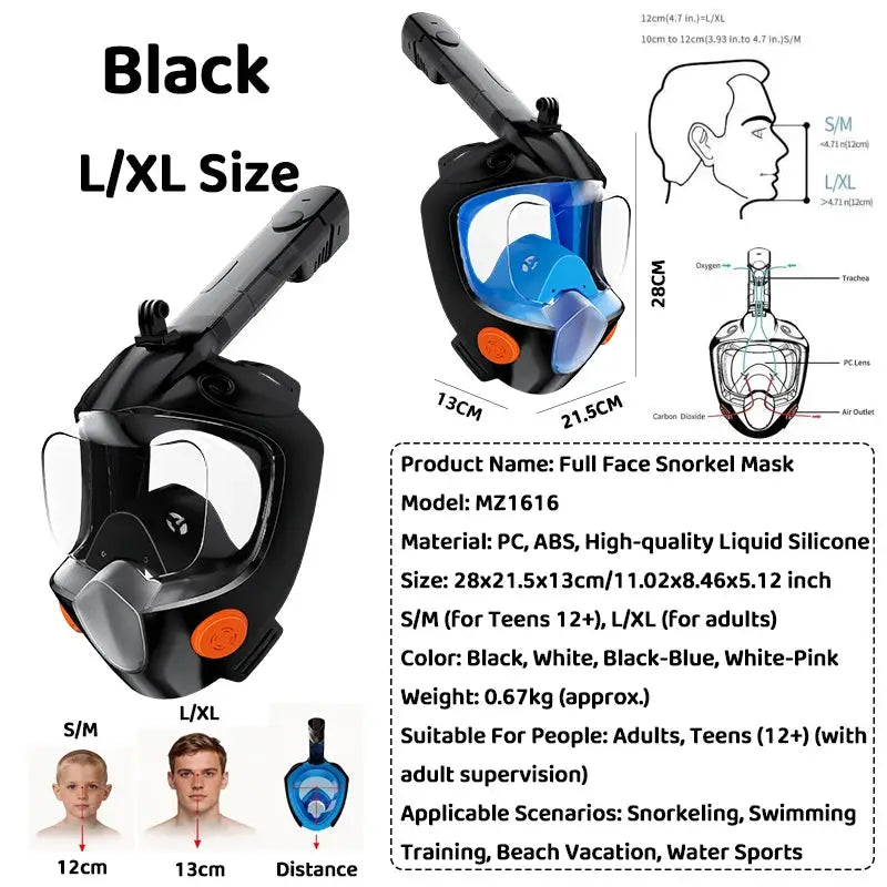 Full Face Snorkel Mask 180° Panoramic View Dry Top Snorkel Anti-Fog Leak-Proof Safe Breathing Swimming Diving Gear for Adults from PriceLows™
