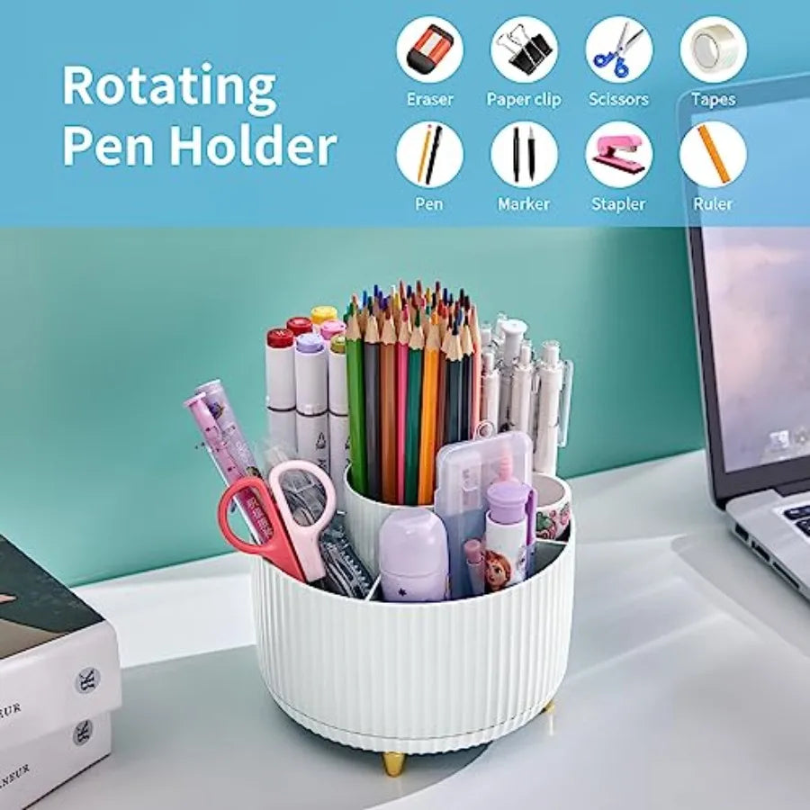 Desk Organizer | 360-Degree Rotation | 5 Compartments Pencil Holder