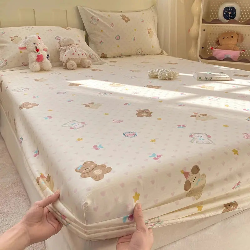 100% Cotton Fitted Sheet, Soft Breathable Cartoon Print Mattress Cover, 25cm Deep Pocket Wrinkle Resistant for 1/2 Person Size from PriceLows™
