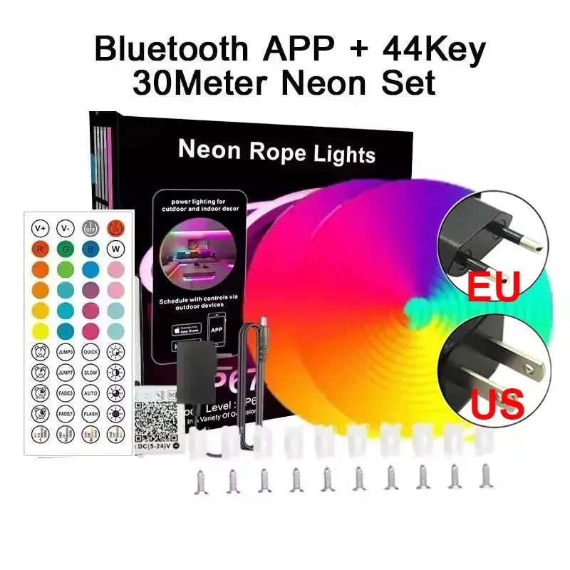 Outdoor Rgb Neon Led Lights Strip 24V 15 Meters 20 Meter 5 Meters 10M Bluetooth App Remote Control Neon Outside Christmas Light from PriceLows™