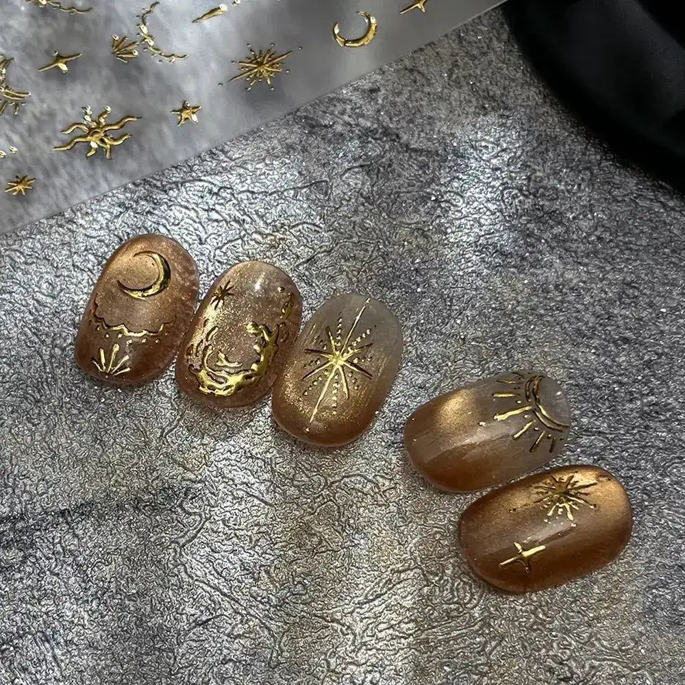 3D Bronzing Gold Moon Star Nail Art Stickers Retro Bohemia Sun Moon Star Nails Designs Self-Adhesive 3D Luxury Nail Decorations from PriceLows™