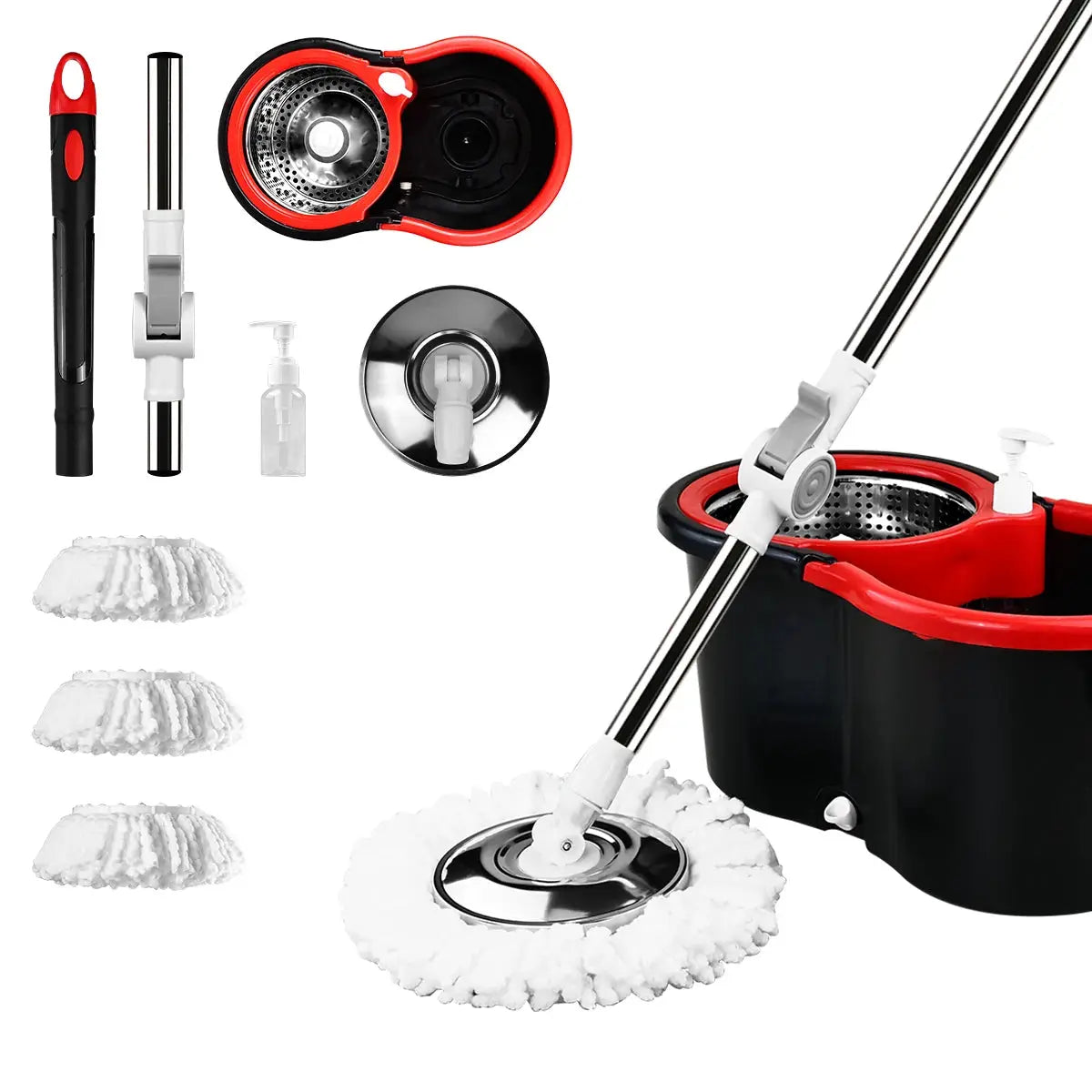 Mop Bucket Set 360° Dual-Motion Spin Mop System 3 Split-Yarn Mop Heads Self Cleaning Bucket from PriceLows™