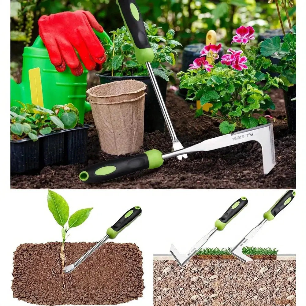 Stainless Steel Weeding Tool | Manual Soil Scarifier | Rubber Grip