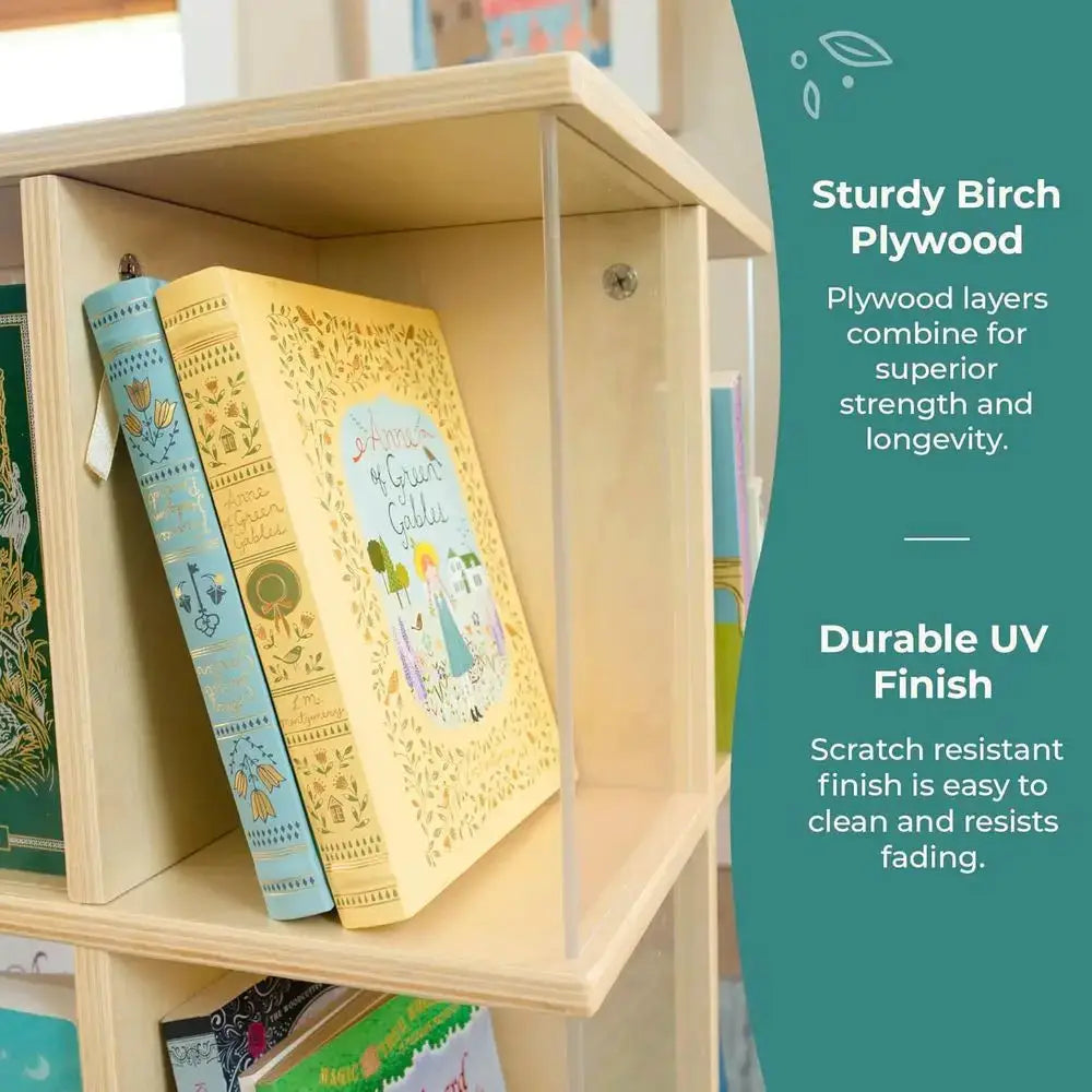 360-Degree Rotating Wooden Bookcase with Acrylic Storage for Kids' Books and Toys from PriceLows™