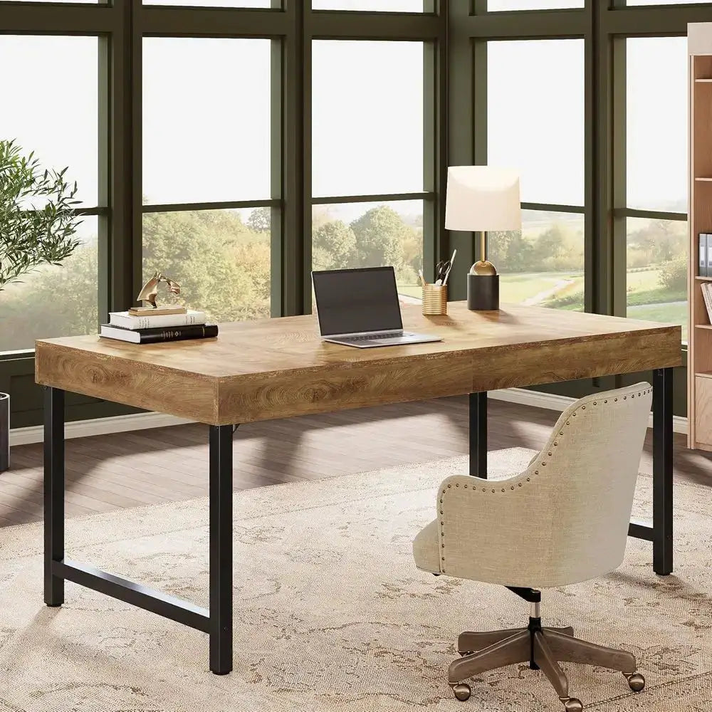 Rustic 55 Industrial-Style Laptop Desk for Home Office, Sturdy Metal Leg Desk, Compact Business Workstation, Small Conference Ta from PriceLows™