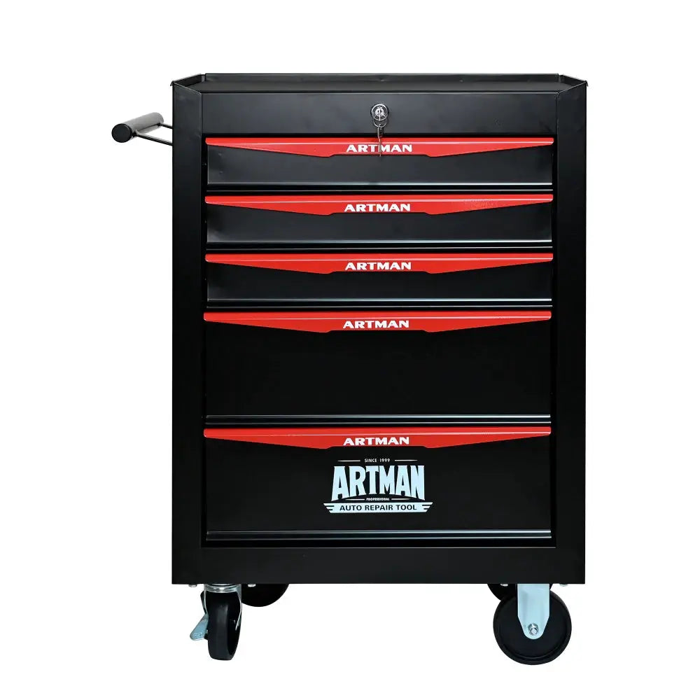 30 Inch 5 Drawer Rolling Tool Chest Metal Tool Cabinet with Ball Bearing Slides Steel Storage Box with Wheels Lockable Black Red from PriceLows™