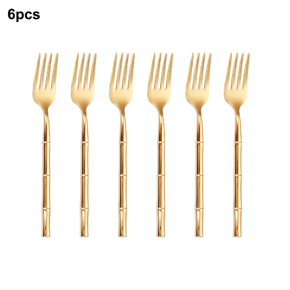 6/24/30Pcs Stainless Steel 304 Tableware Gold Cutlery Set Western Bamboo Shaped Handle Knife Fork Spoon Mirror Dinner Set from PriceLows™