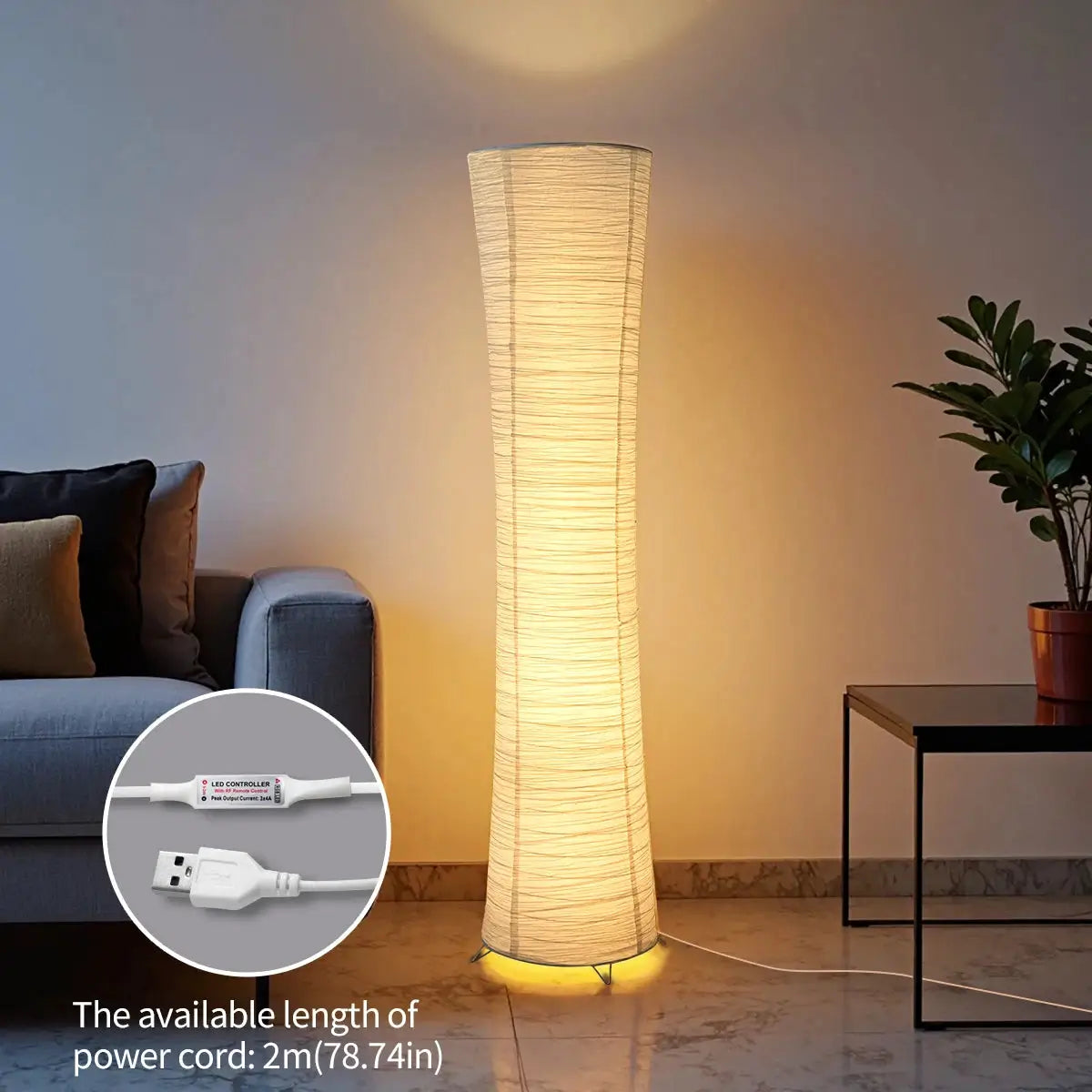 Paper floor lamp, paper and chrome-plated standing lamp, LED light strip, living room and bedroom decoration, festival lantern, from PriceLows™
