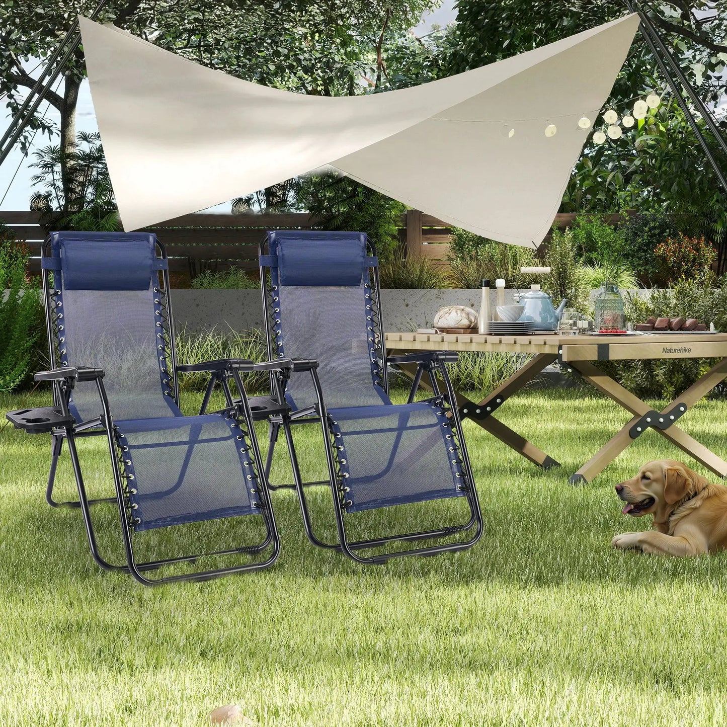 JHK Portable Zero Gravity Recliner Chairs Set of 2 Outdoor Garden Folding Lounge Chair with Cup Holder Trays Adjustable Pillow from PriceLows™