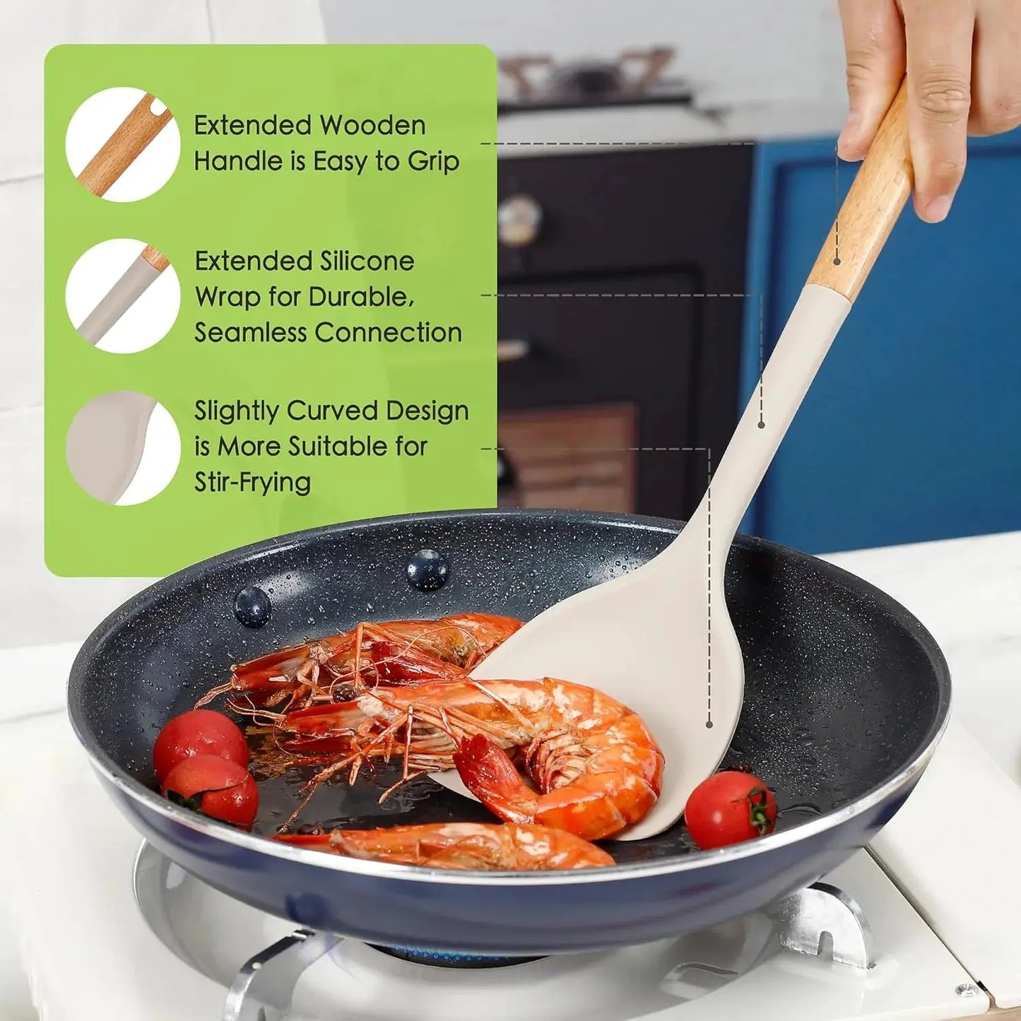 7-Piece Silicone Kitchen Utensil Set Non-Stick Cooking Tools with Heat Resistant Beechwood Handle for Baking & Cooking Spatula from PriceLows™