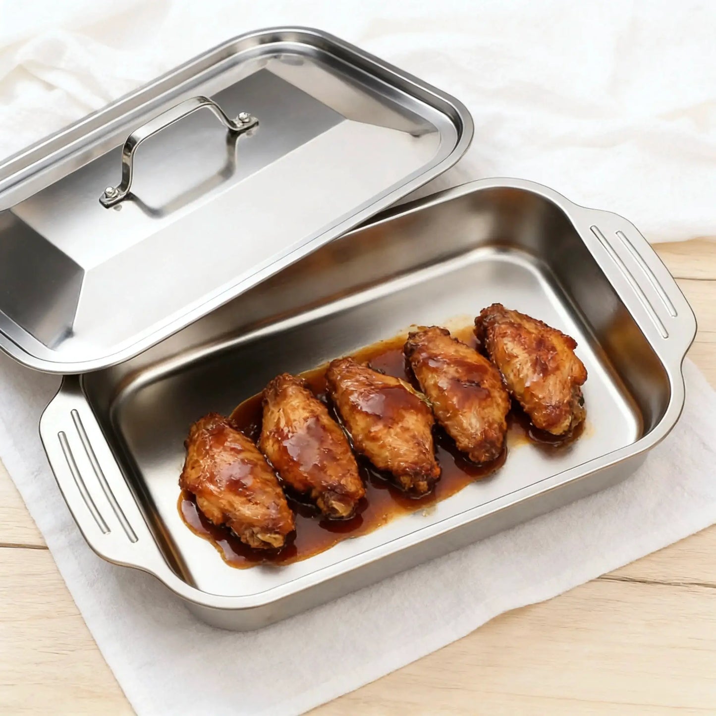 Stainless Steel Baking Pan | With Lid And Handles | Deep Roaster | Family Meals