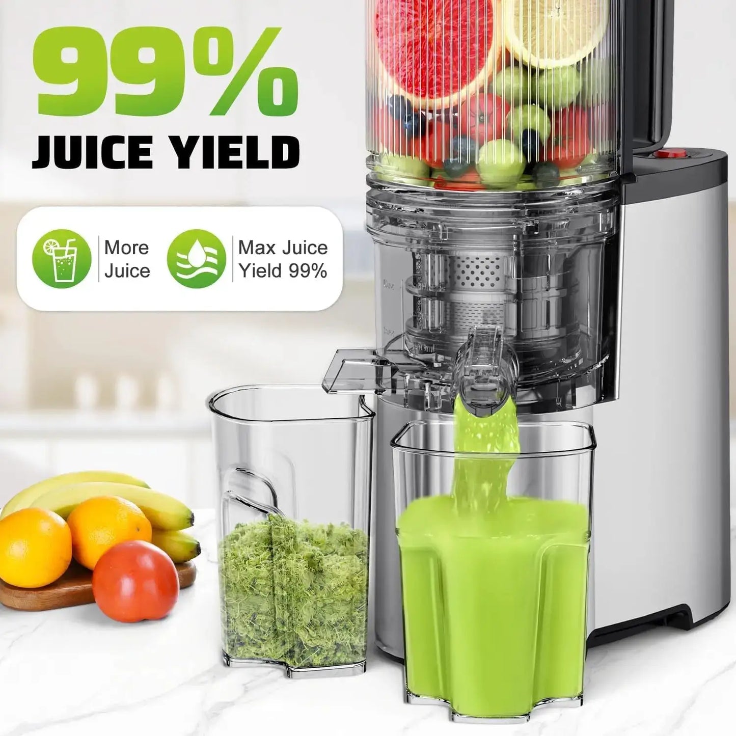 Cold Press Juicer, 5.8" Wide Chute, 400W Slow Masticating, High Juice Yield for Whole Fruits & Veggies from PriceLows™