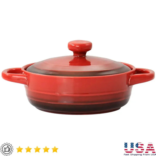 Mini Casserole Baker Stoneware Dish Gradient Red Oven Safe Great Side Dishes Desserts Durable with Lid Integrated Handles from PriceLows™