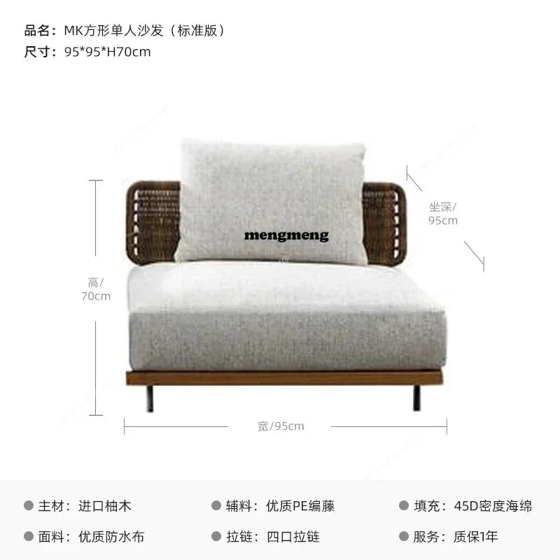 Japanese Style Teak Garden Sofa | Modern Outdoor Furniture | Sponge Cushions