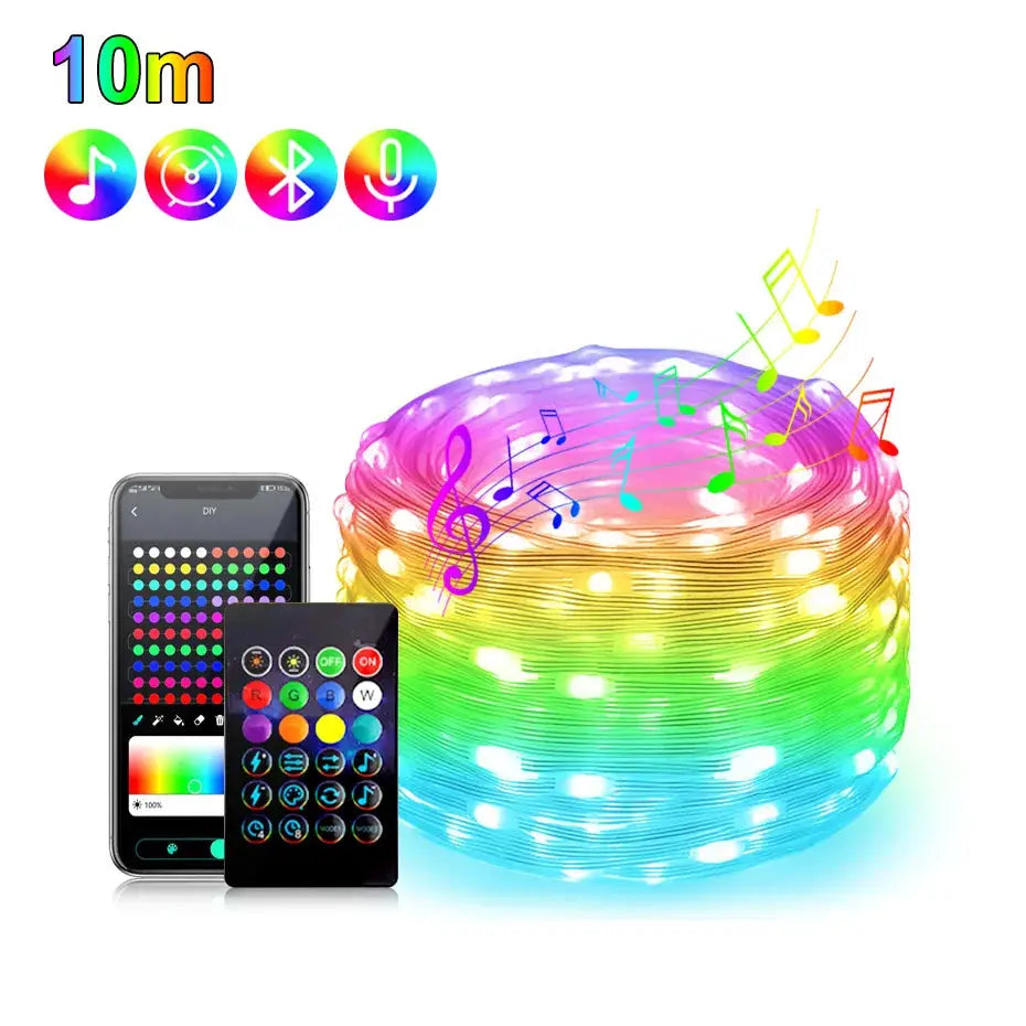 Bluetooth Smart USB LED Fairy String 5V RGBIC Music Sync Led Strip light IP67 Waterproof for Holiday Christmas Party Decoration from PriceLows™