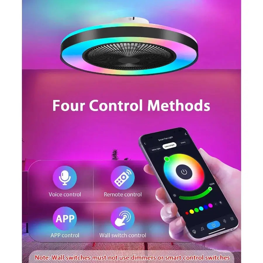 2in1 Low Profile Ceiling Fan with Light 20 Caged Safety Design for RGB Color Smart APP Remote Control Quiet Flush Mount DC Moto from PriceLows™