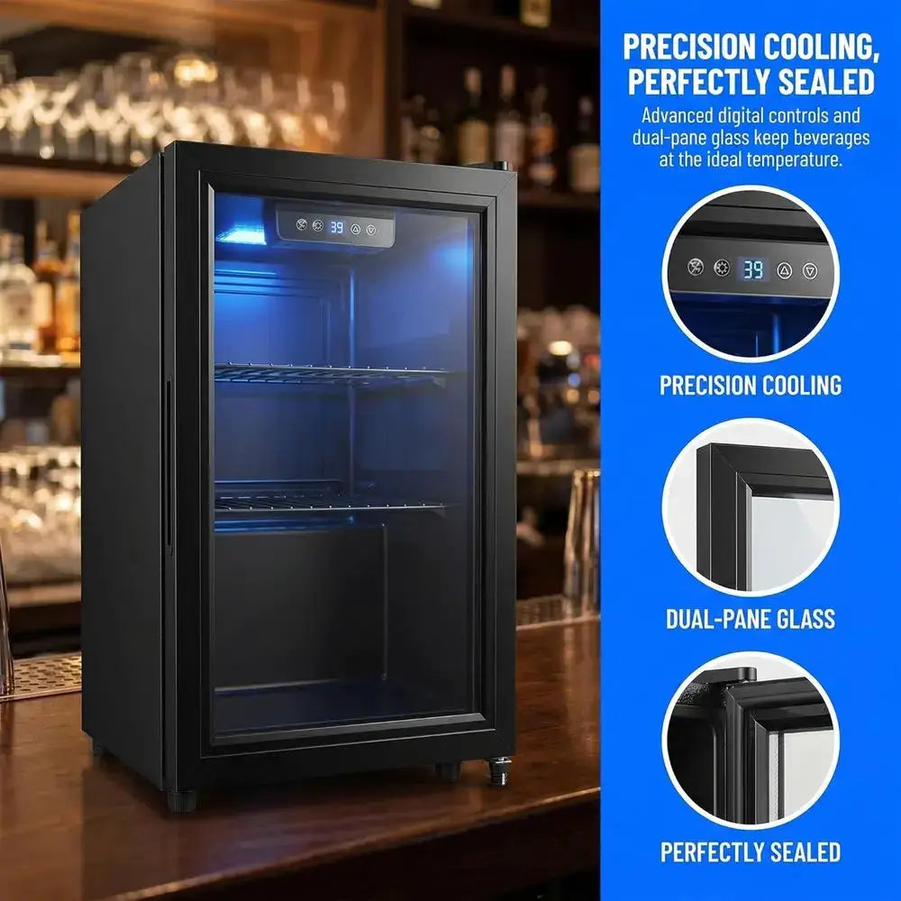 Compact 68-Can Beverage Refrigerator with Glass Door, Digital Control, Adjustable Shelves for Home or Dorm Use from PriceLows™