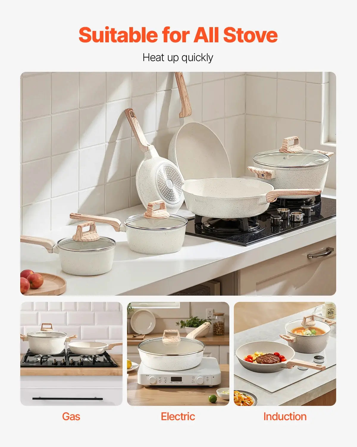 SucceBuy 17 Piece Pots and Pans Set Granite Nonstick Cookware Set Induction Cookwares Kitchen RV Cooking Sets with Pan Protector from PriceLows™
