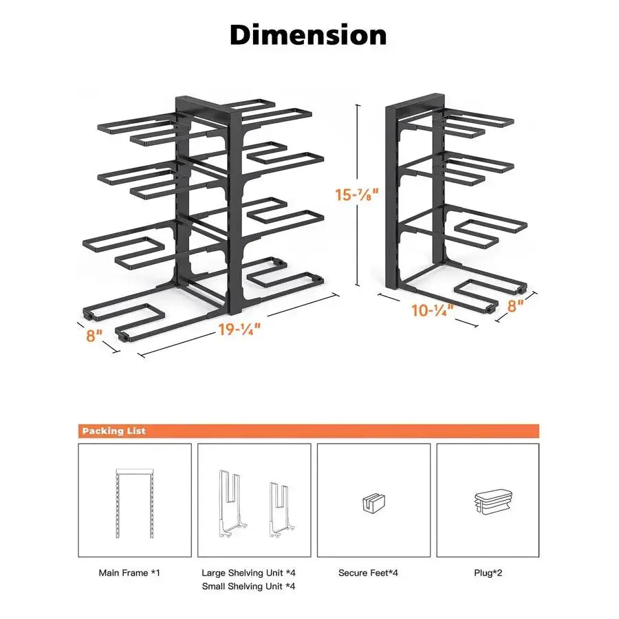 8Tier Pots and Pans Organizer under Cabinet, 15.83 Height Heavy Duty Pot Pan Organizer Kitchen Cabinet Organization and Storage, from PriceLows™