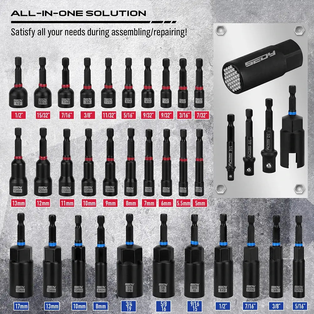 SEDY 80-Piece Premium Magnetic Impact Nut Driver Set Metric & SAE with Socket Adapters, Bit Holder, Wing Nut Driver, Power Bits from PriceLows™