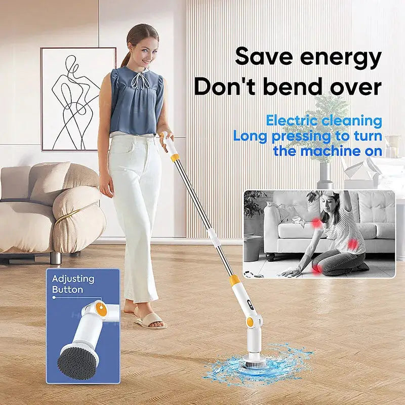 Electric Spin Scrubber | 8 In 1 Versatility | Adjustable Extension Handle