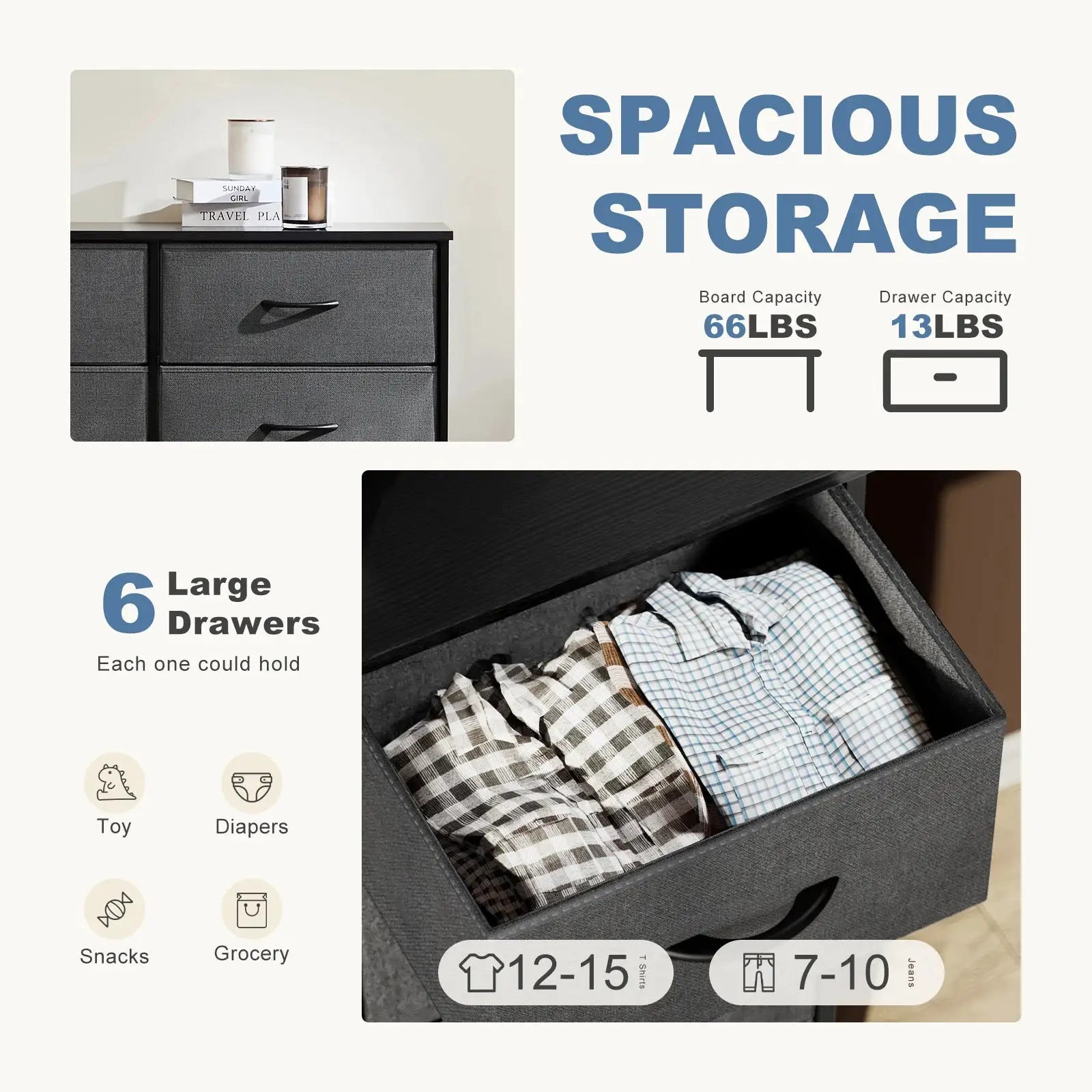 JHK 6 Fabric Drawers Nightstand For Bedroom Bedside Sofa Table With Storage Closet Chest Clothes Display Cabinet Furniture from PriceLows™