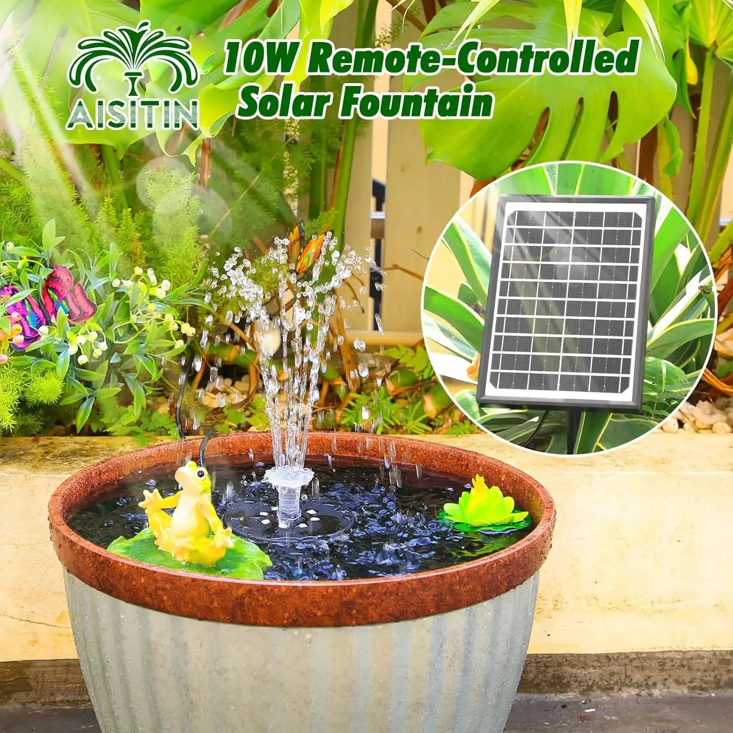 10W Solar Water Fountain with Colorful LED Light 4400mAh Rechargeable Battery Remote Control Solar Fountain Pump with 16 Nozzles from PriceLows™