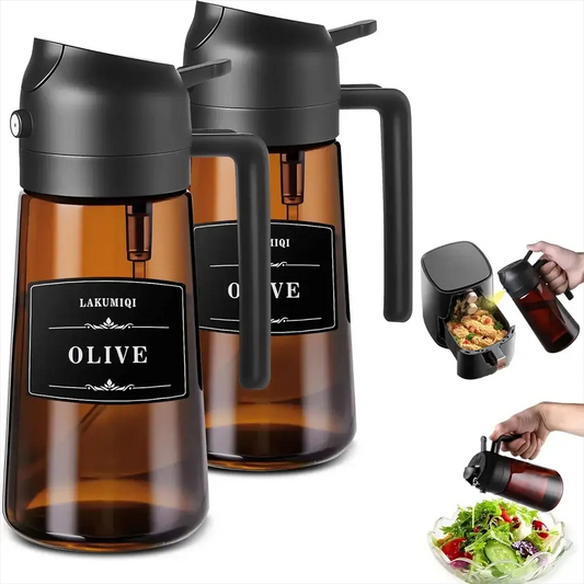 Oil Sprayer And Dispenser | 16oz Capacity | Glass Bottle | 2-In-1 Design