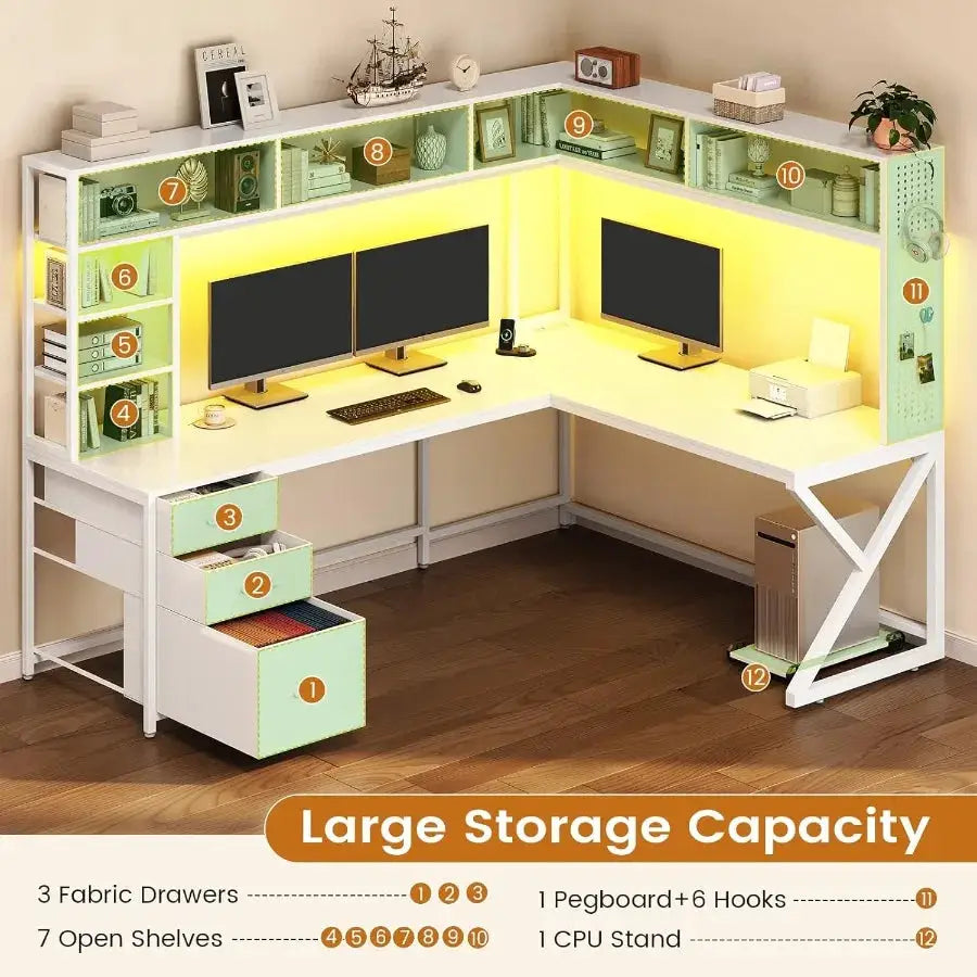 Corner Computer Desk Convertible 94.5 Gaming Desk with Storage Drawers Hutch and Pegboard L Shaped Office Desk with Power Outle from PriceLows™