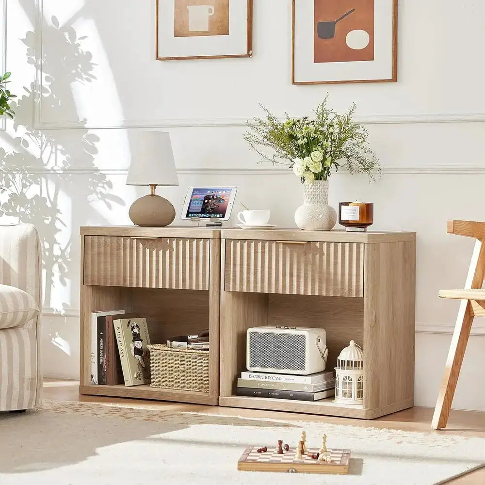2-Piece Nightstand Set with Charging Station, 23 Wide, Suitable for Bedroom or Living Room, Natural Wood Finish from PriceLows™