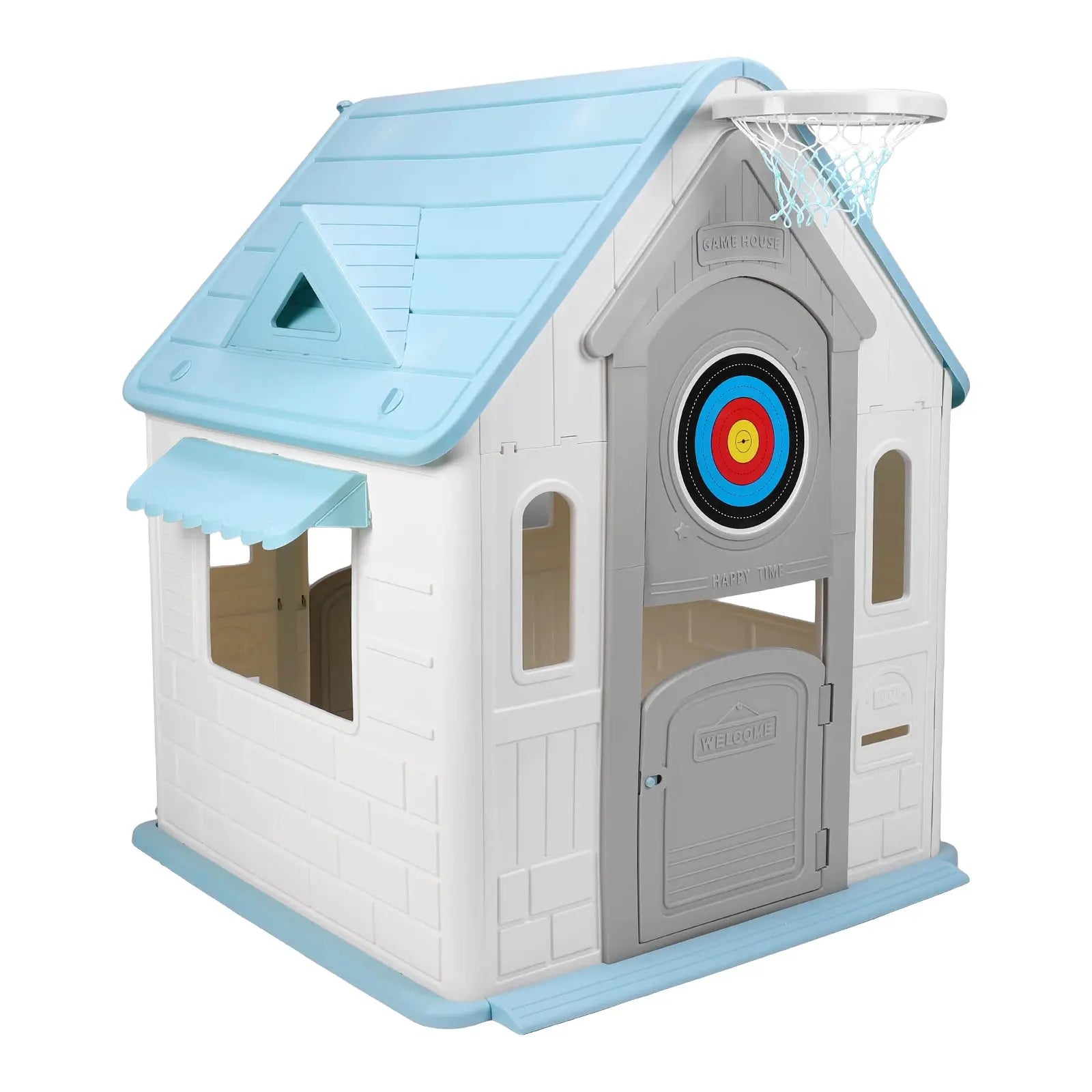 Indoor/Outdoor Playset with Basketball Hoop Dartboard Plastic Playhouse Outdoor Playhouse for Toddlers from PriceLows™