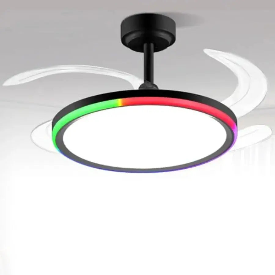 Slim Retractable Ceiling Fan with Light and APP Remote Control 42in Modern Smart RGB Ceiling Fan with Bluetooth Speaker Dimmabl from PriceLows™