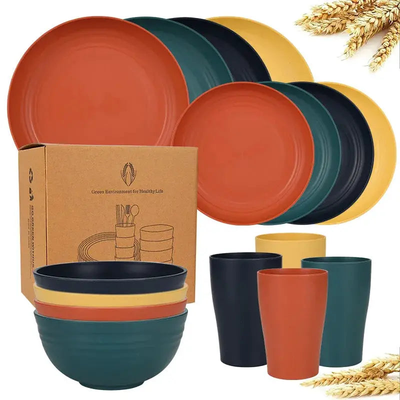 Natural Wheat Straw Tableware Set Dinnerware Sets Biodegradable Unbreakable Plates, Bowls, Cups Lightweight for Kitchen Camping from PriceLows™