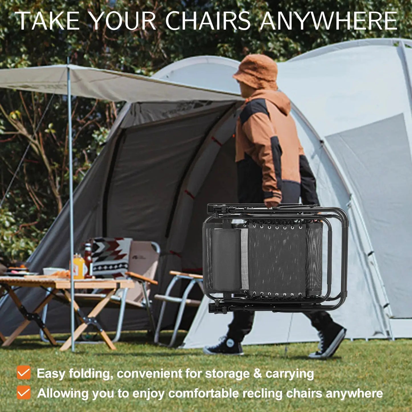 JHK Zero Gravity Portable Recliner Camping Patio Outdoor Garden Lounge Chair with Cup Holder Trays Adjustable Pillow for Backyard from PriceLows™