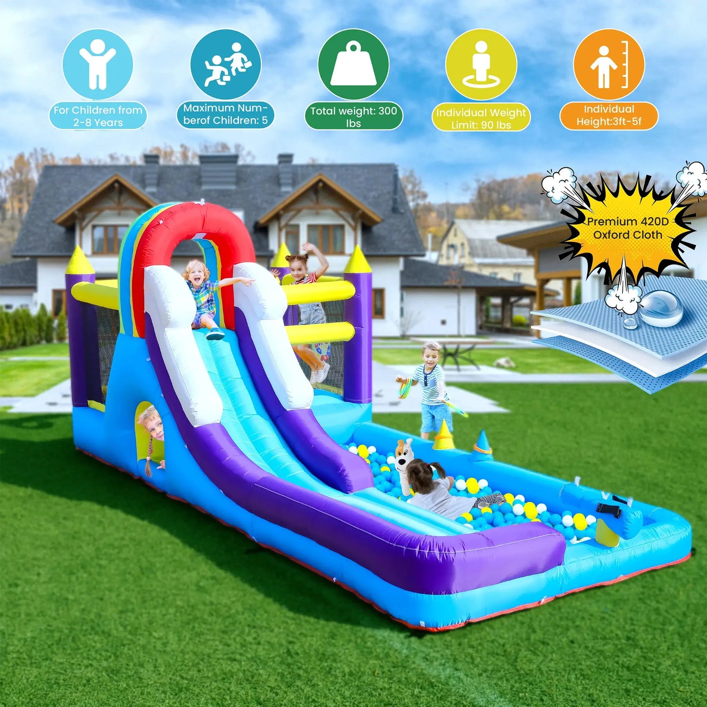 16ft Inflatable Water Slide Bounce House w/ Splash Pool for Kids Backyard Party Commercial children's playground from PriceLows™