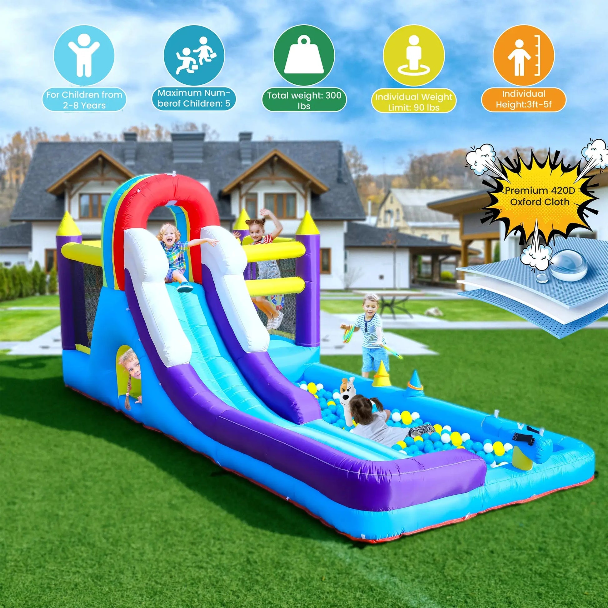 16ft Inflatable Water Slide Bounce House w/ Splash Pool for Kids Backyard Party Commercial children's playground from PriceLows™