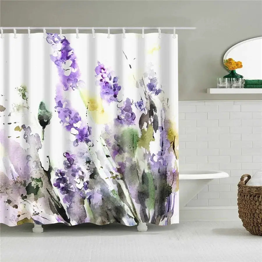 3D Flower Plum Blossom Lotus Lavender Rose Shower Curtains Bathroom Curtain Frabic Waterproof Polyester Bath Curtain with Hooks from PriceLows™