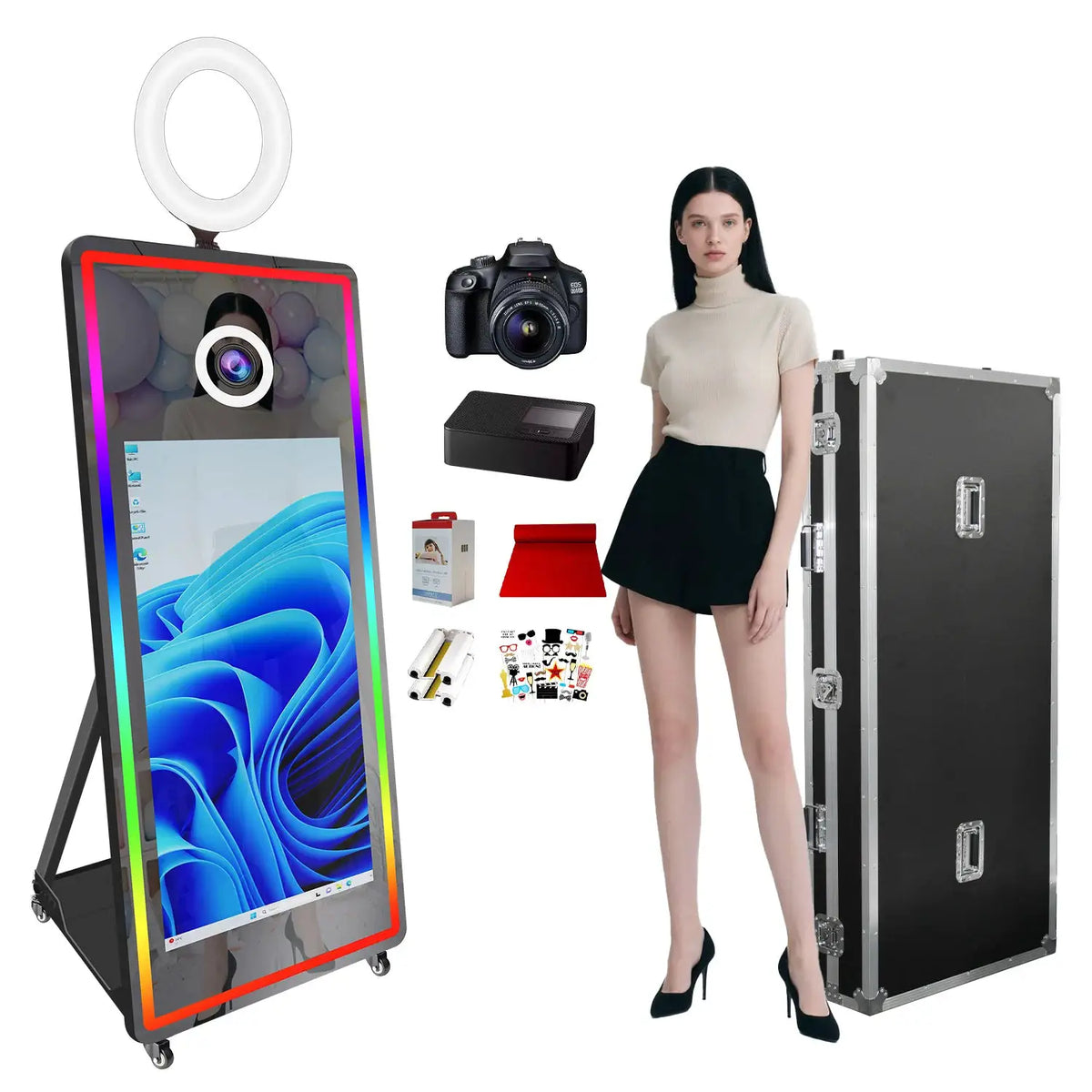 Magic Mirror Photo Booth | 65 Inch Frame | 43 Inch Touchscreen | LED Lighting