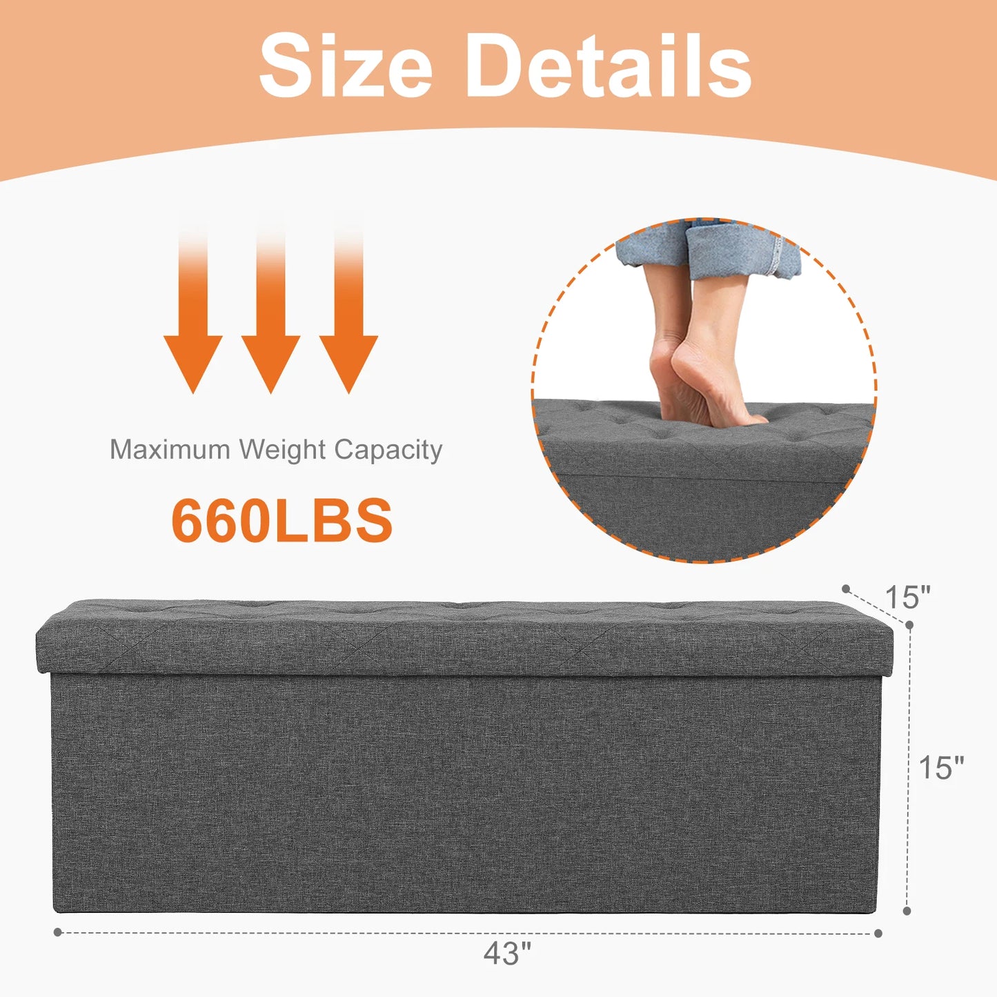 JHK Folding Storage Ottoman Bench Living Room Hidden Storage Footstool Toy Box Bedroom Strong Load-bearing Capacity Stool from PriceLows™