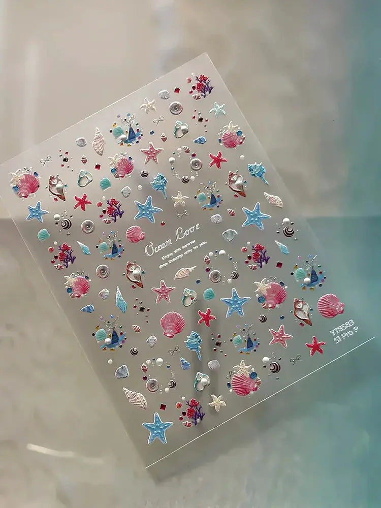 Silver Foil Ocean Nail Stickers 5D Embossed Starfish Shell Nail Art Decals Metallic Marine Manicure Decoration Summer DIY from PriceLows™