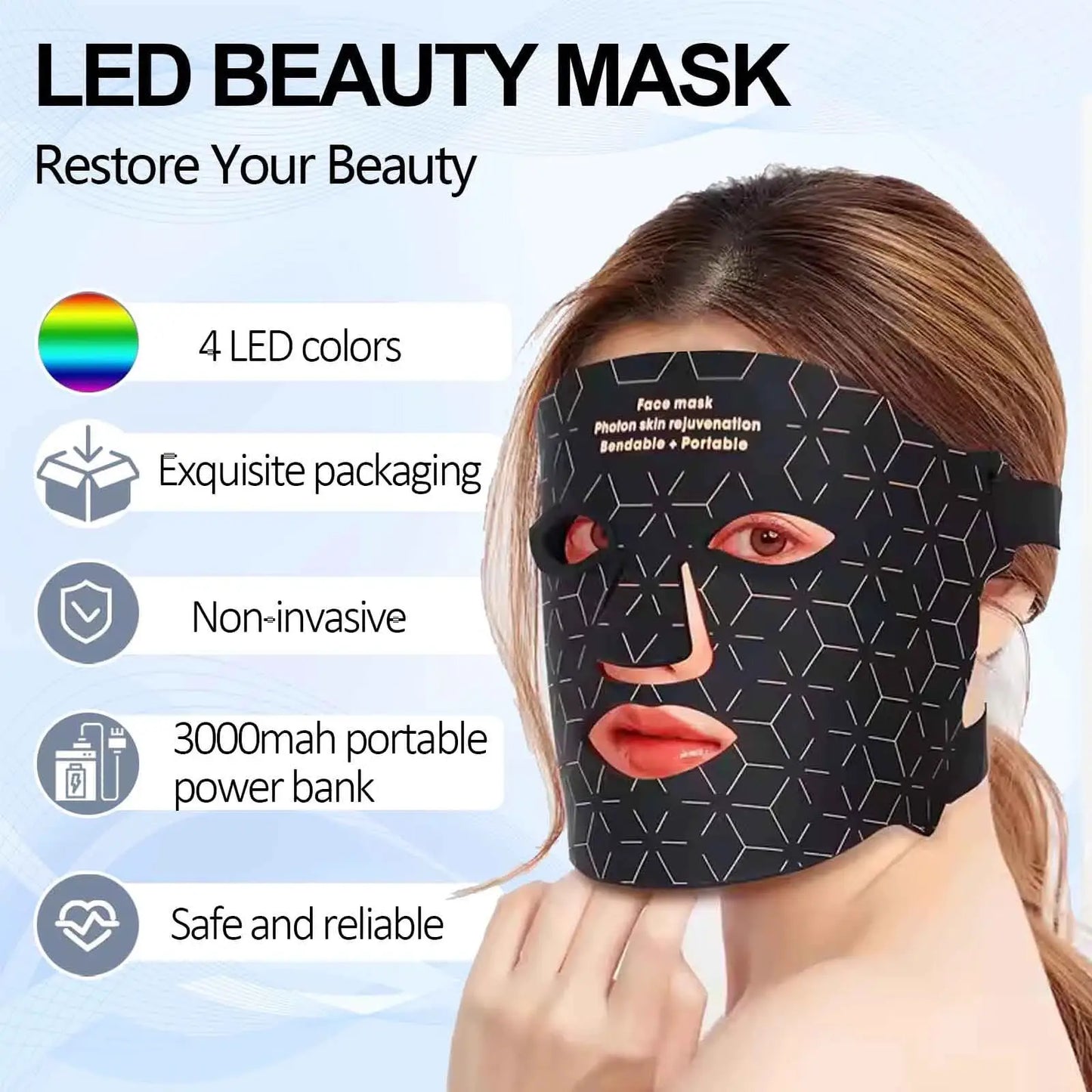 4 Modes Portable Led Face Mask Light Therapy for Anti-Aging Wrinkles Skin Rejuvenation Home Use Red Light Therapy Mask for Face from PriceLows™