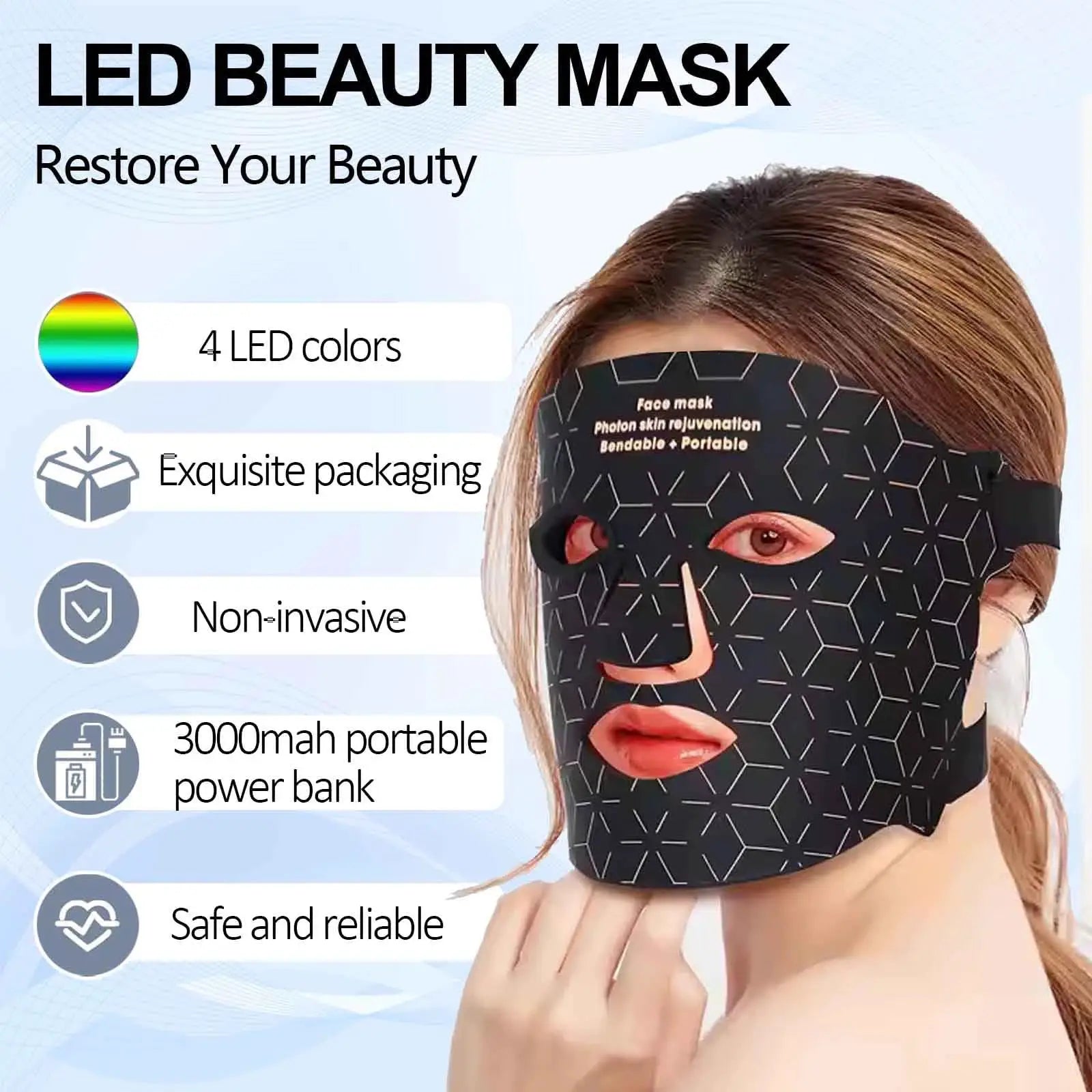 Silicone LED Mask Face 4 Colors LED Light Photon Red Light Near Infrared Therapy Anti Aging Skin Rejuvenation Lifting Tighten Beauty Mask Home Use Red Light Therapy Mask for Face from PriceLows™