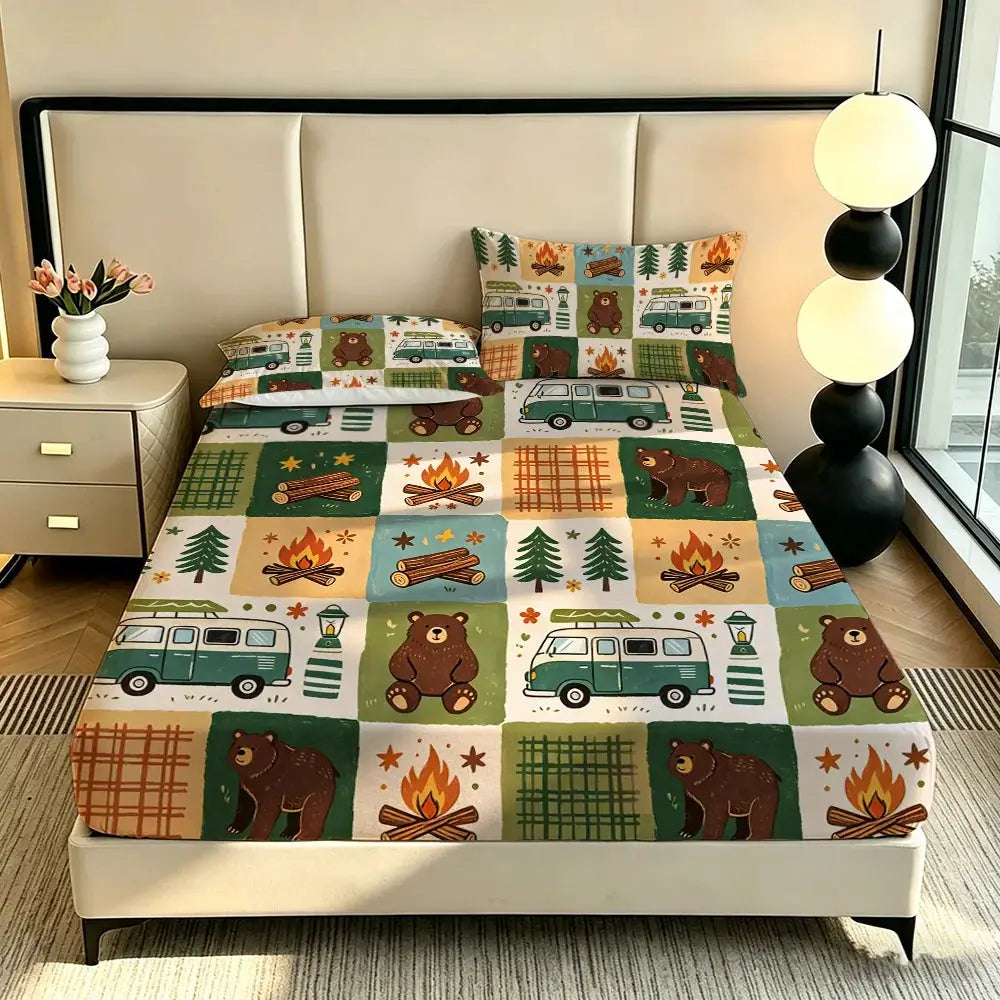 3pcs Happy Camping Tent Printed Coreless Bed Sheet Summer Set Multi Size Soft Comfortable Bedding Decoration Machine Washable from PriceLows™