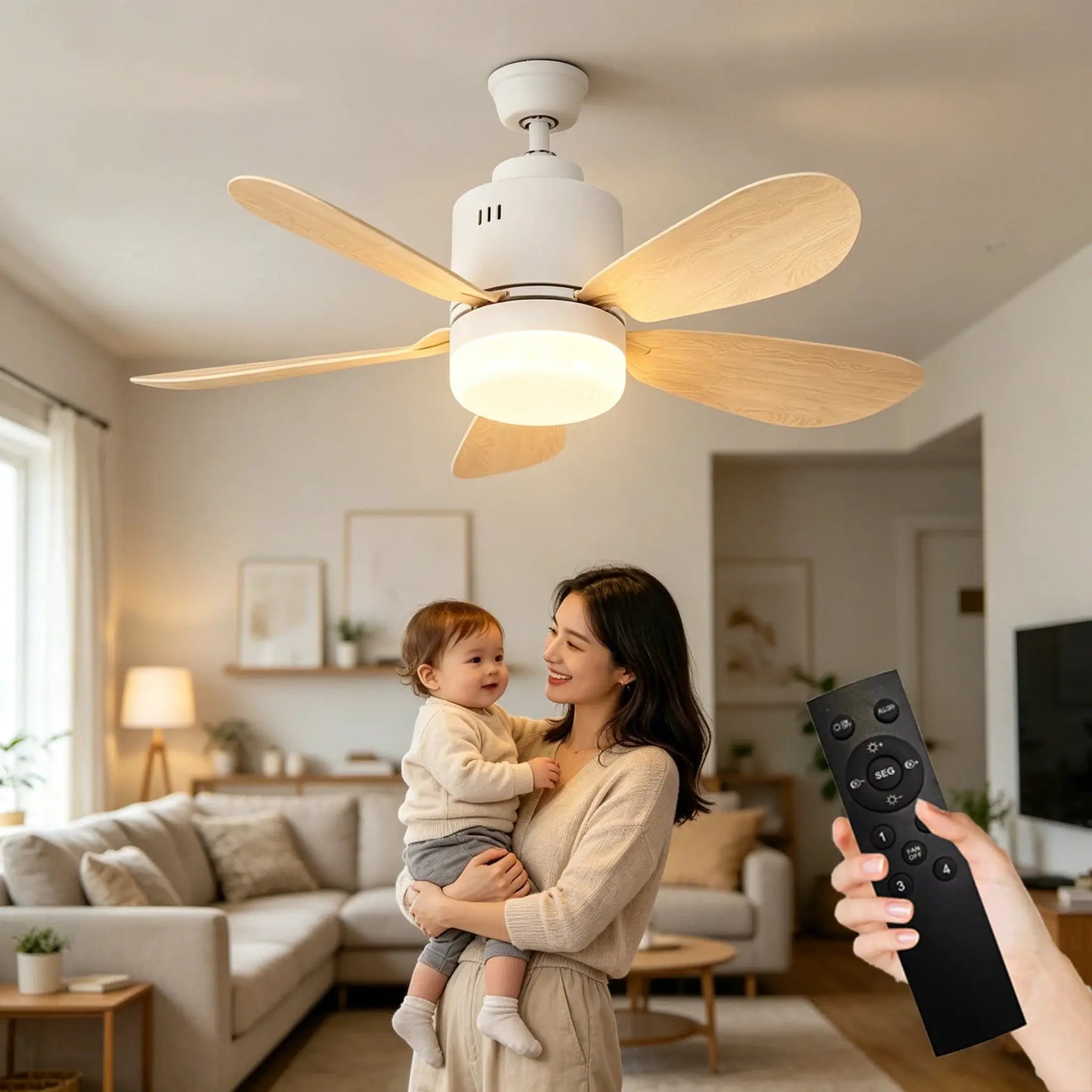 Ceiling Fan With Light | E26 E27 Base | Remote And App Control | 52.5cm 4 Speed