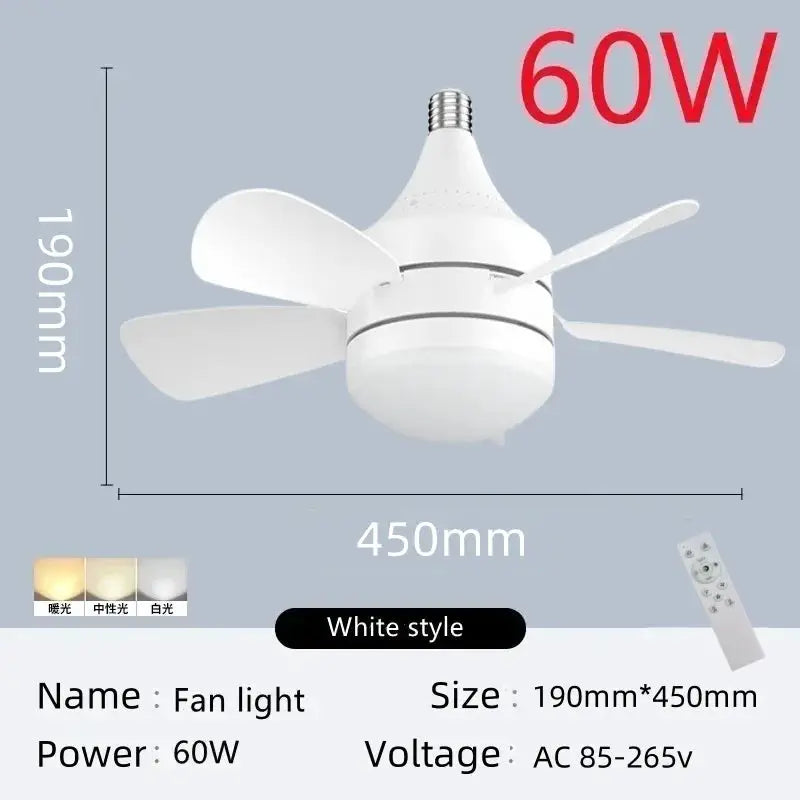 LED Ceiling Fan Light | 60W | Remote Control | E27 Socket, AC85-265V