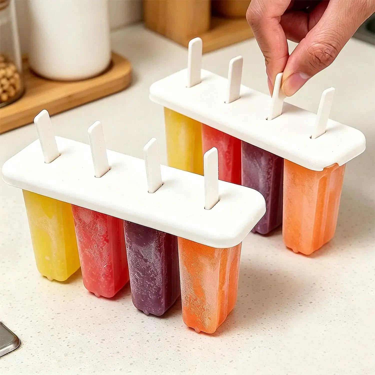 2 Pcs 4 Cavity Popsicle Mold for Homemade Ice Cream and Frozen Treats, Food-Grade Ice Pop Maker with Sticks, Easy Release Design from PriceLows™