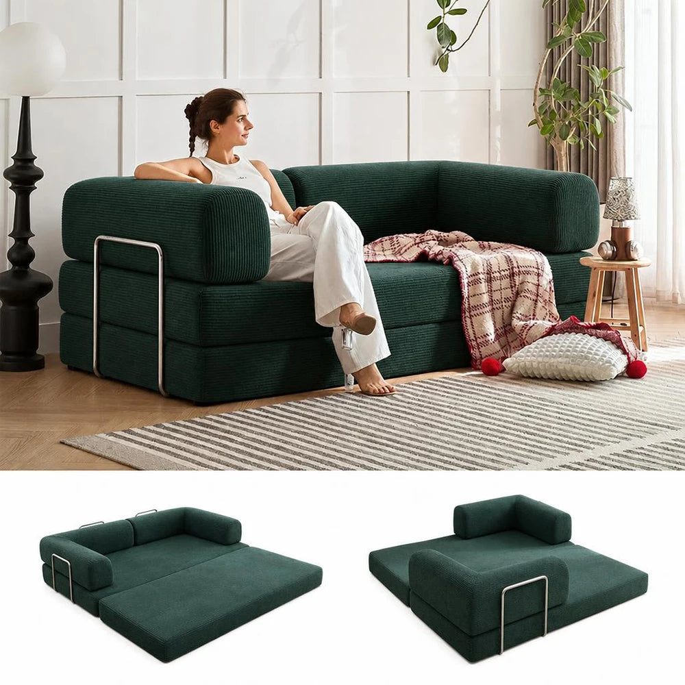 Convertible Sofa Bed | 79 Inch | Corduroy Folding Sleeper | No Assembly Needed