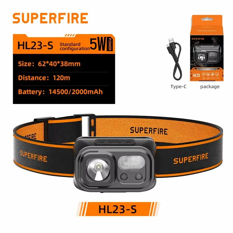 SUPERFIRE Mini Powerful LED Sensor Headlamp Rechargeable USB C Head Flashlight with Red Light for Camping Fishing and Emergency from PriceLows™