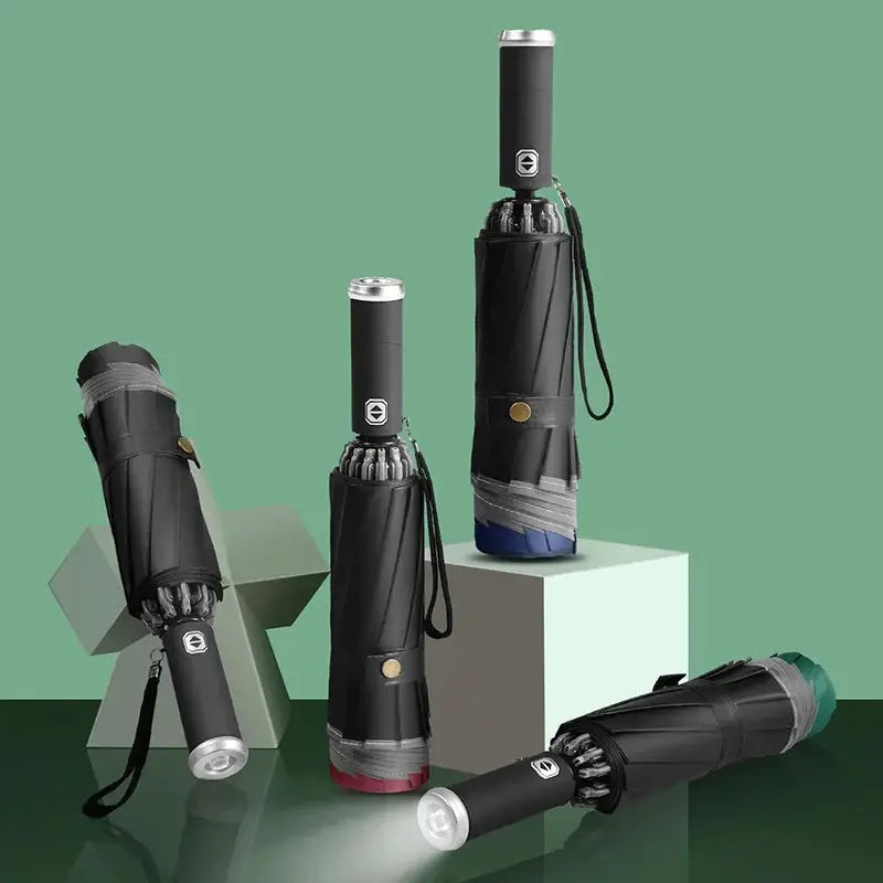 Automatic Umbrella | LED Flashlight | UV Sun Protection | Blue Green Black