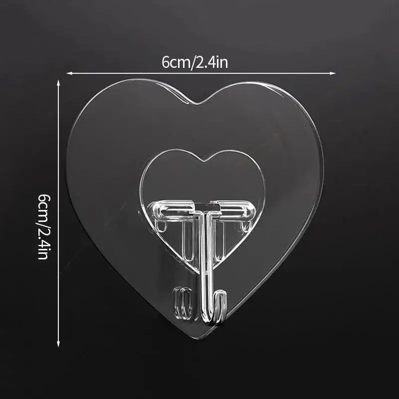 Heart Shape Transparent Hooks Non Punching Plastic Love Hangers Holder Self Adhesive Key Towel Multi-Purpose Hooks Storage Rack from PriceLows™